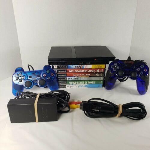 PlayStation 2 PS2 Slim SCPH-77001 Console Bundle w/ 2 Controllers, 6 Games